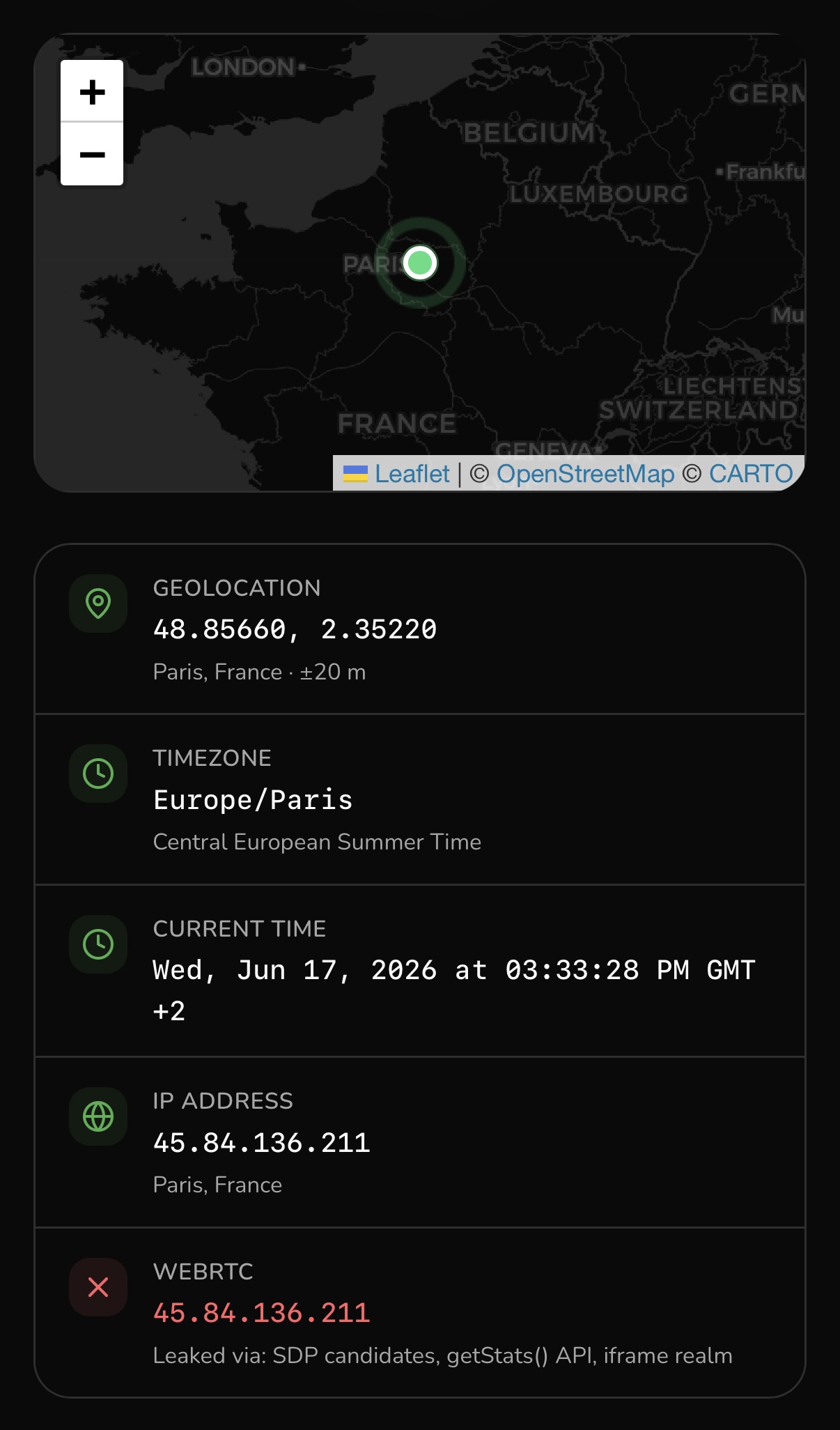 Geoceptor: WebRTC probe results