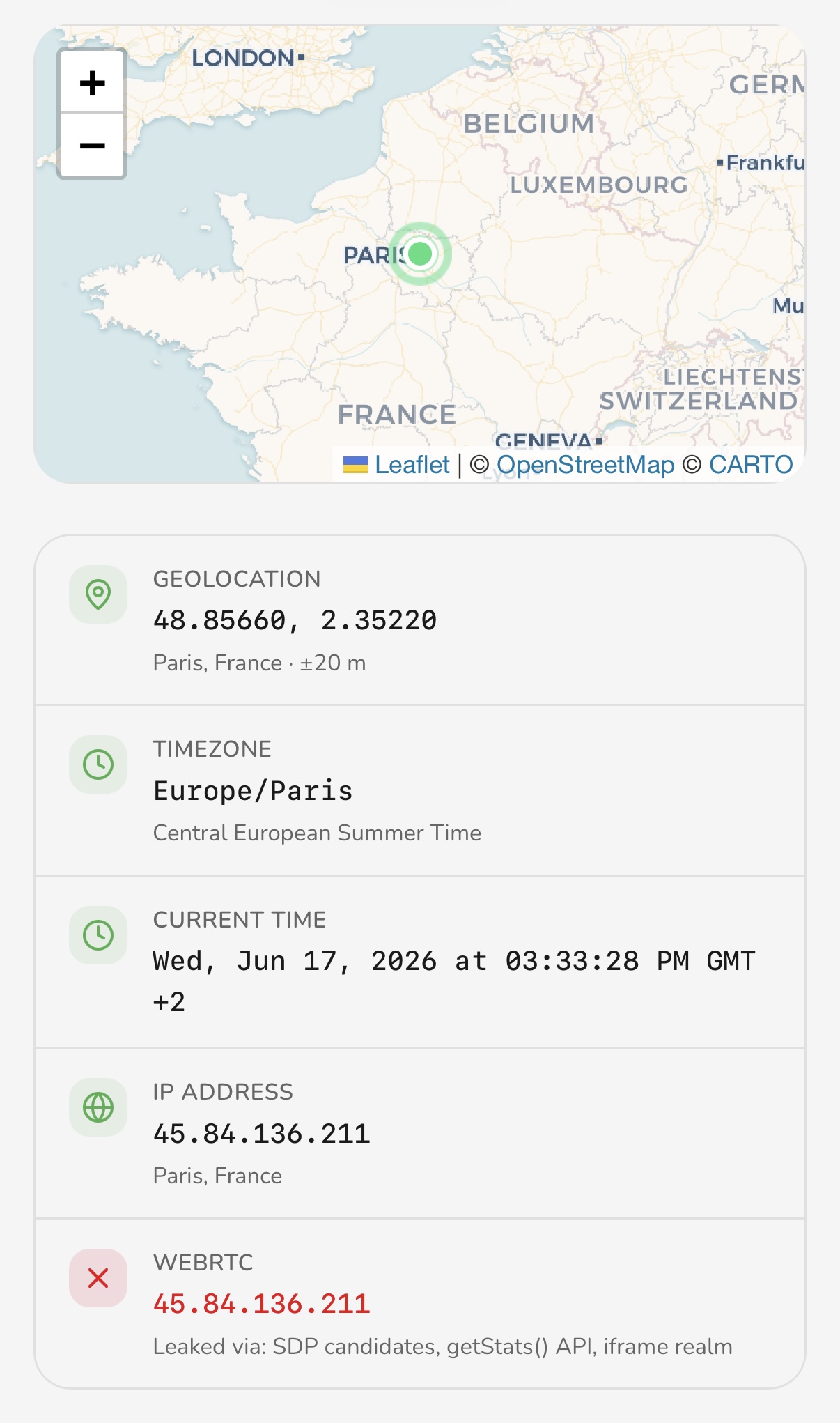 Geoceptor: WebRTC probe results