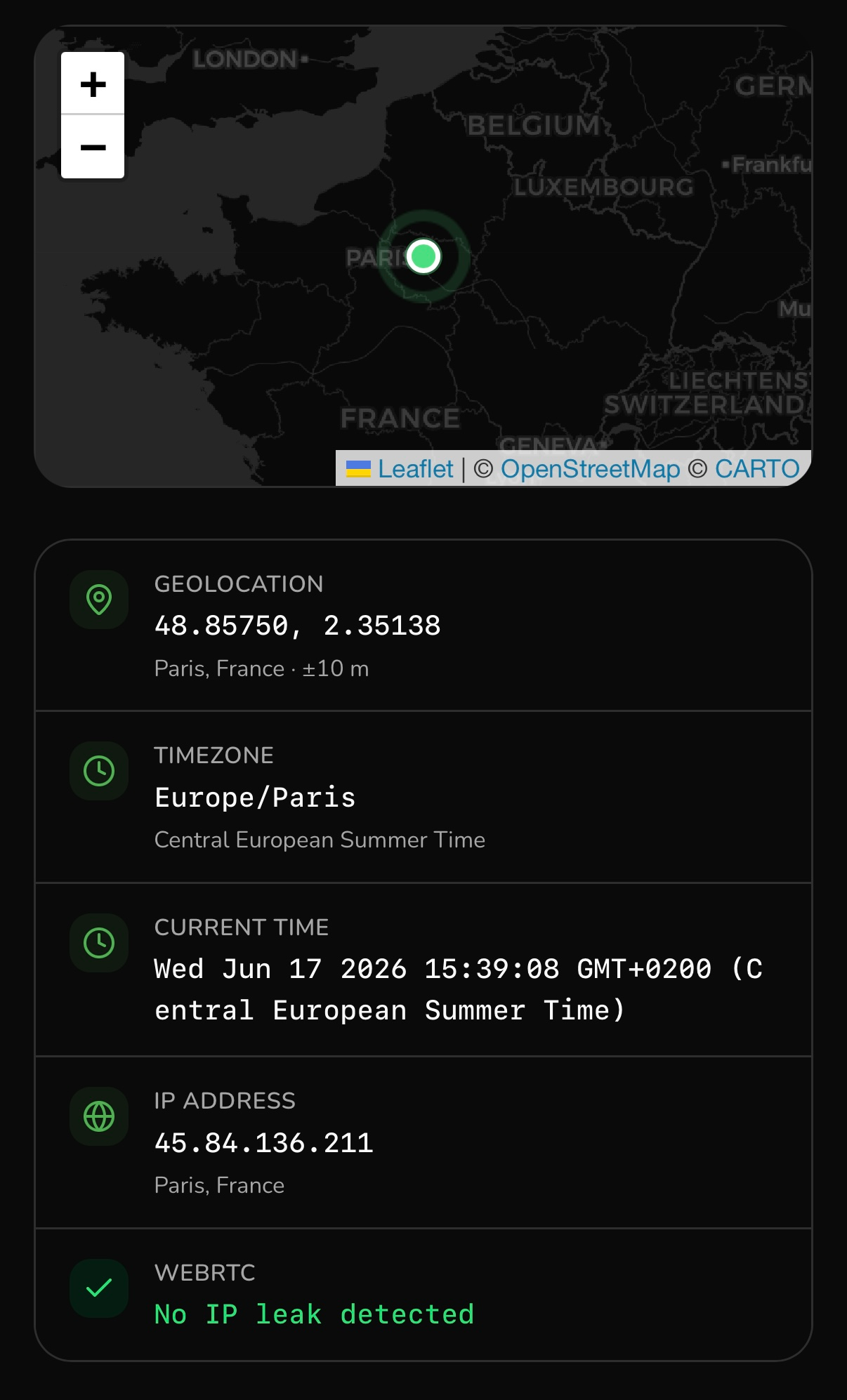 GeoSpoof: WebRTC probe results