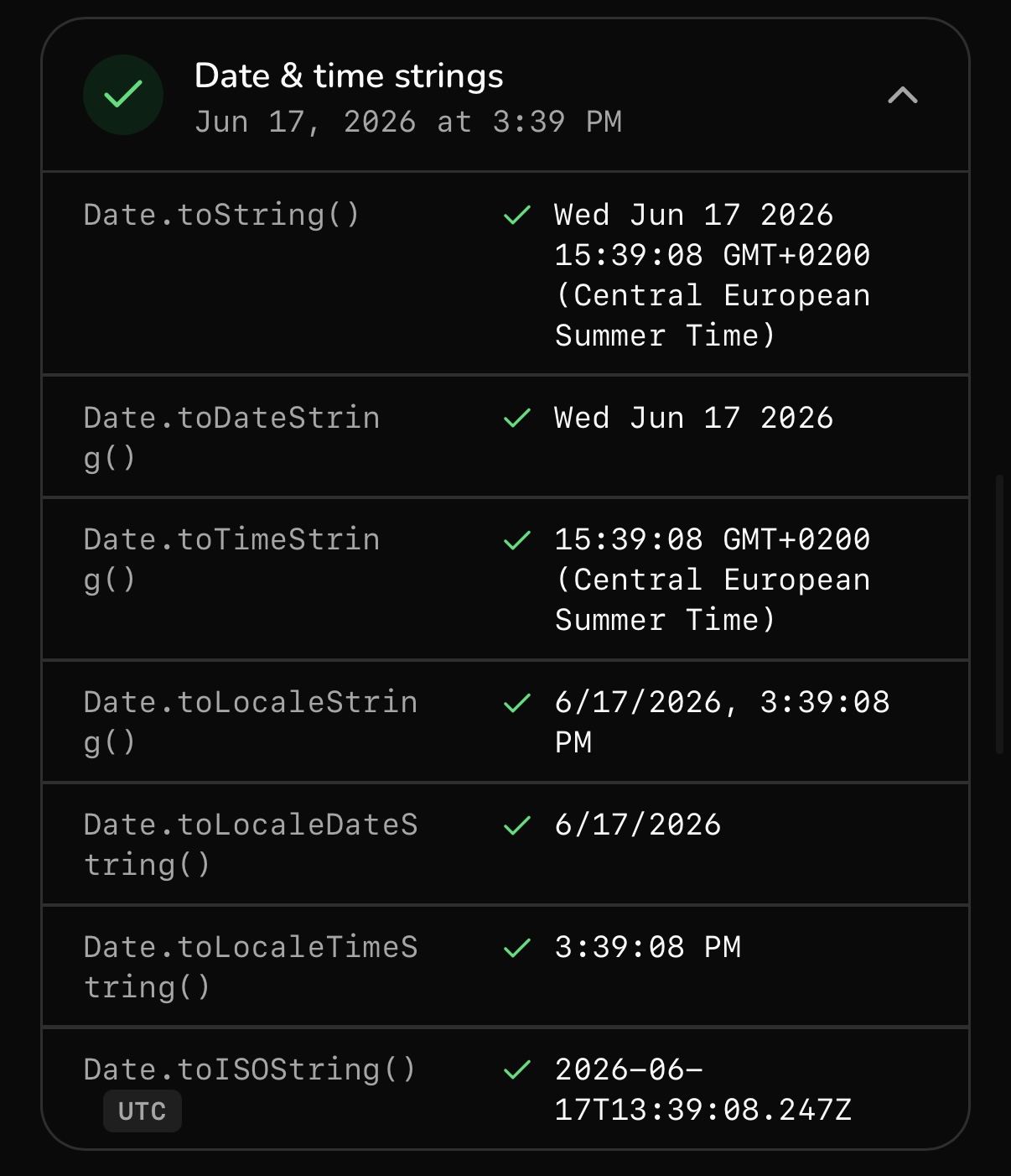 GeoSpoof: Date and time string method results