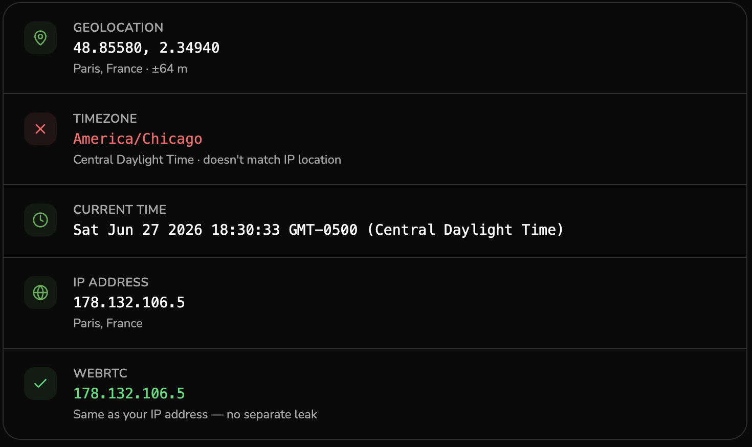 Spoof Geolocation: The primary signal results