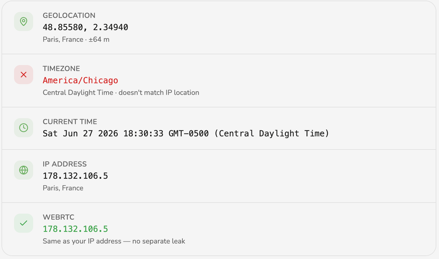 Spoof Geolocation: The primary signal results