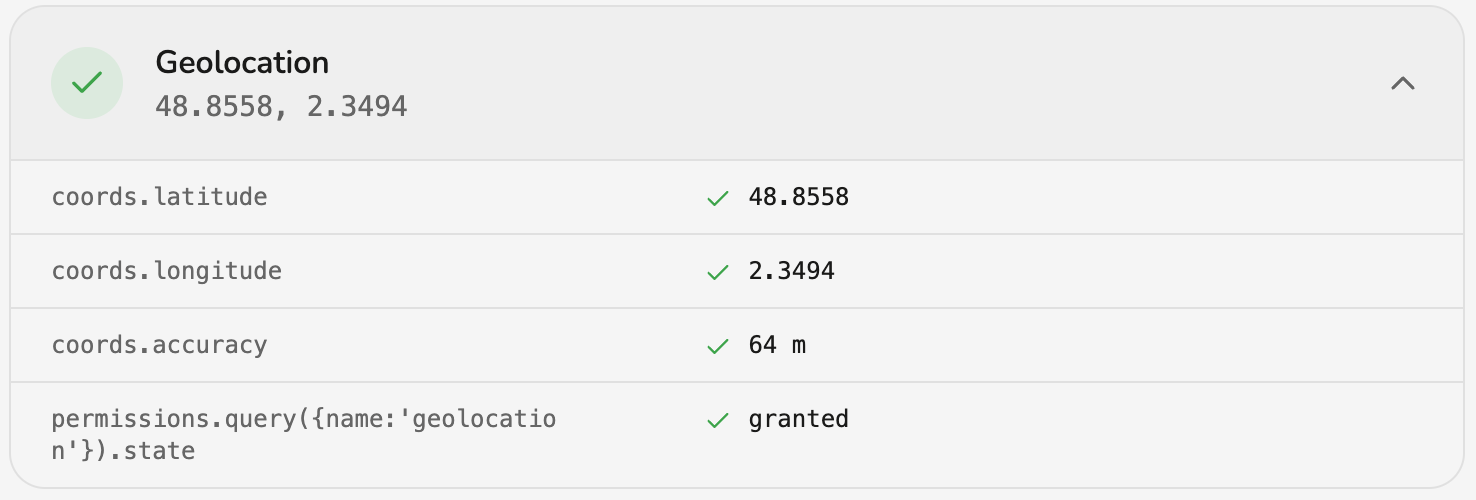 Spoof Geolocation: Geolocation coordinate results