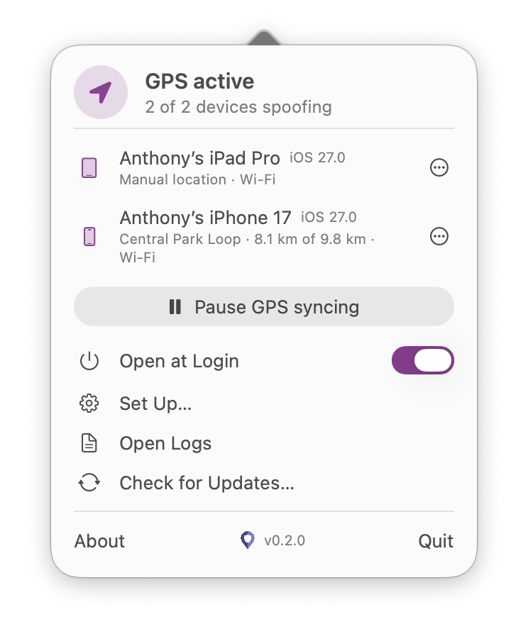 GeoSpoof GPS app on macOS