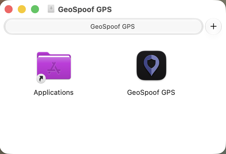 The GeoSpoof GPS disk image open in Finder, with the app icon being dragged onto the Applications folder.