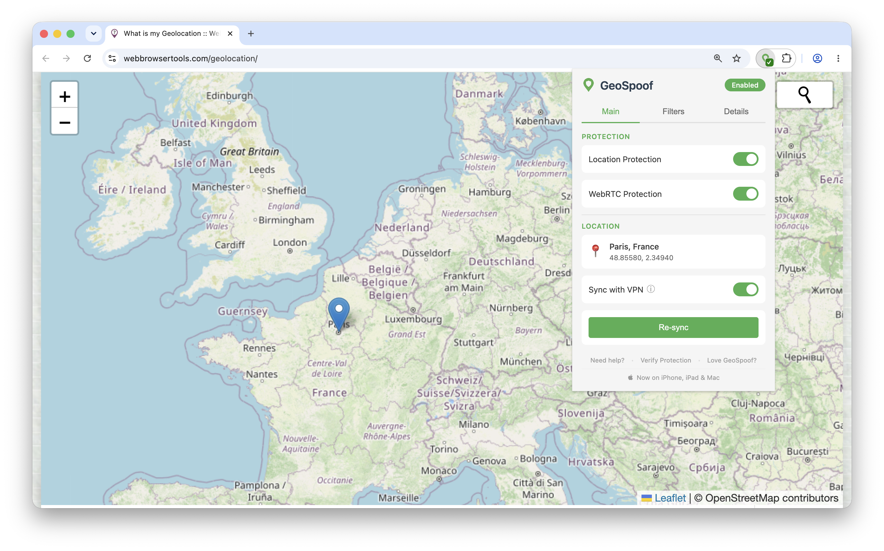 L'extension GeoSpoof sur ordinateur — la falsification de position en action