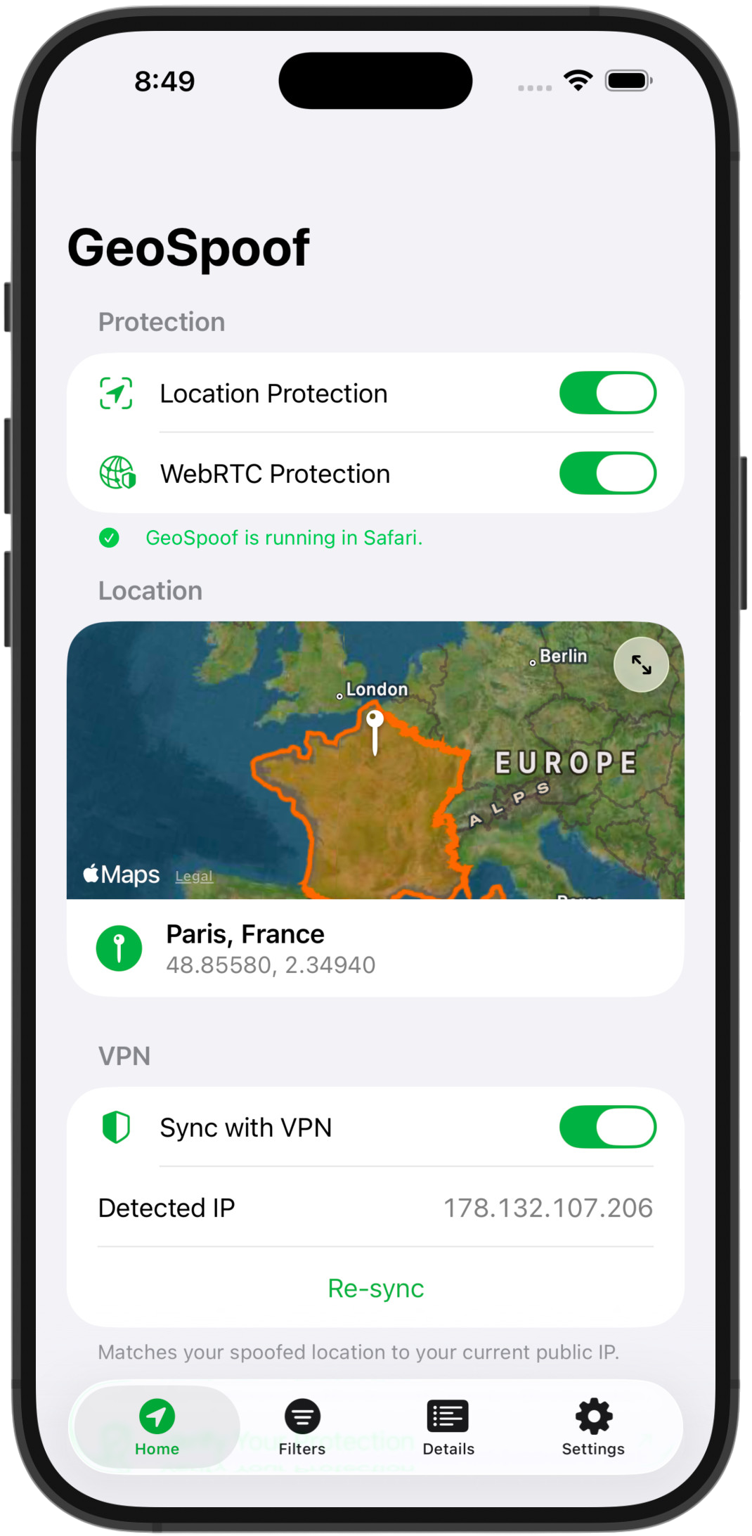 GeoSpoof sur iOS — capture d'écran 1